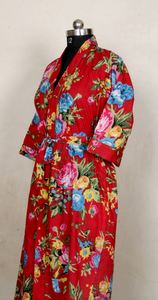 Belle indienne main bloc imprimé coton Kimono Robe imprimé fleuri longue Robe de bain été demoiselle d'honneur cadeau ou pour elle - Product Image 4