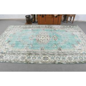 Tapis turc vintage, grand tapis de 6,2 x 9,6 pi (190 x 294 cm), tapis en laine bleu à motifs floraux - Product Image 3