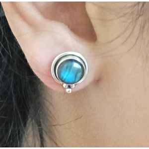 925 Sterling Silver Handmade Labradorite Stud Earrings Ball Shape Ear <b>Posts</b> with Natural Labradorite Gemstone Birthstone Jewelry - Product Image 3