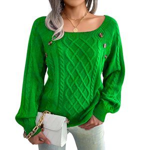 Jersey informal de manga larga con cuello cuadrado elegante para mujer, suéter de punto cálido elástico suave para invierno y otoño para primavera - Product Image 1