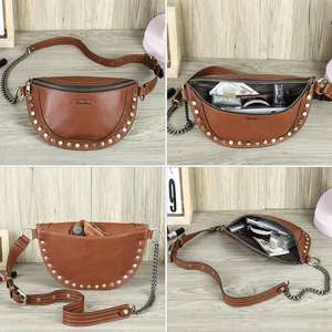 Sac banane pour femme en cuir pleine fleur véritable de haute qualité, avec bouton, sacoche de taille, bandoulière, mode, étanche et antivol - Product Image 3