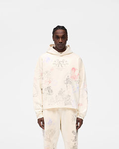 Men's High Quality 100% Cotton Regular Fit <b>Drop</b> Shoulder Custom Printed Hip Hop Hoodies Sun Faded Rhinestone Lined <b>Acid</b> Washed - Product Image 4