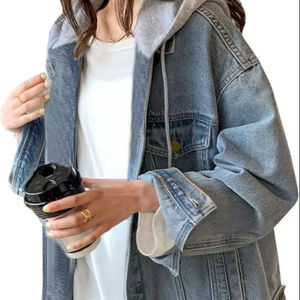 Veste en jean noire surdimensionnée pour femmes, streetwear décontracté, coupe ample, boutonnée sur le devant, vêtement d'extérieur, look superposé, manches longues, manteau tendance - Product Image 4