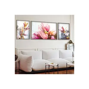 Table en verre incassable avec impression UV encadrée de métal, décoration de meubles Zevahir, fleurs colorées, 3 pièces - Product Image 2