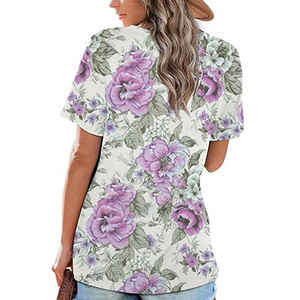 Camiseta informal de manga corta con cuello en V para mujer, Top básico de Color sólido, diseño estampado bordado, logotipo de Material de lona de poliéster - Product Image 5