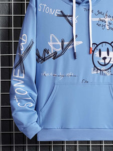 Nuevo Conjunto de Dos Piezas para Hombre: Sudadera con Capucha de Algodón Terry Estampada con Letras Retro y Pantalón, Estilo Holgado de Marca de Moda Winter Hell Star - Product Image 6