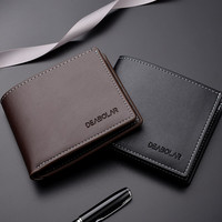 Dompet Pendek Pria DEABOLAR Kulit PU Gaya Slim Lipat Embossed Normcore/Minimalis Tempat Kartu Kredit Motif Kulit Kuda Gila