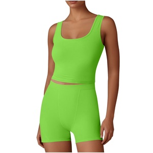 Nouveaux ensembles de yoga pour femmes écologiques personnalisés, respirants, à motifs unis, vêtements de sport, taille haute, fermeture à cordon à l'avant, sans couture, fitness - Product Image 6