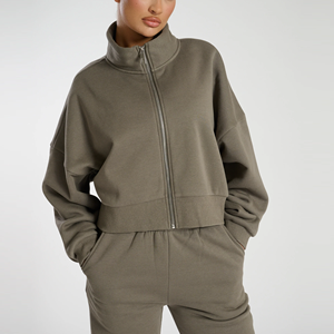 Sweat à capuche en tricot à col montant de style décontracté personnalisé pour femmes, imprimé, automne-hiver, polaire épais, fermeture éclair, respirant, pour femmes - Product Image 2