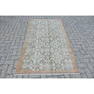 Tapis en laine turque vintage de 3.8x6,7 pieds, tissage plat en patchwork beige et vert avec support en latex pour décorations de salon - Product Image 1