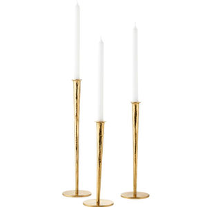 Ensemble de 3 bougeoirs modernes en métal doré, en laiton martelé, écologiques, durables, luxueux et uniques, pour la décoration de table à la maison - Product Image 1