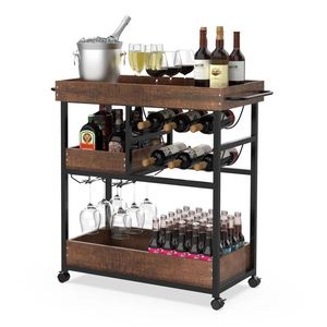 Unique Iron & Wood <b>Serving</b> Wine bar Cart for Home Catering Hotel Restaurant Kitchen Food <b>Serving</b> <b>Trolley</b> Wine & Glasses Holders - Product Image 1