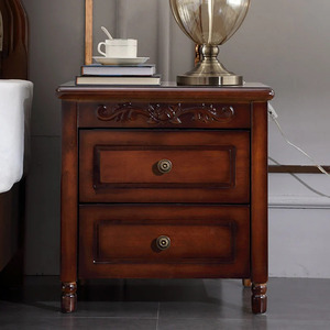 Raseano Smart Nightstand 2-Drawer Solid Wood Traditional Antique Design Bedroom <b>Storage</b> Cabinet - Product Image 3