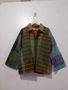 Unisex Vintage Style Long Sleeve Coat Handmade Kantha <b>Quilted</b> Cotton Jacket Turn Collar Raw Edge Design Floral Autumn Winter - Product Image 2