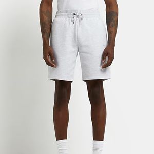 Pantalones cortos con logotipo bordado personalizado, 42% algodón, 58% poliéster, bolsillos laterales, cintura elástica, color gris, Jersey de ajuste Regular - Product Image 1