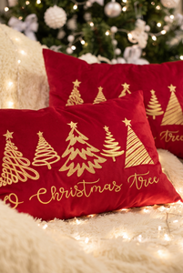 <b>Red</b> Velvet Christmas Tree Embroidered <b>Throw</b> Pillow Cover Square Washable Decorative Cushion Case for Sofa Holiday Home - Product Image 2