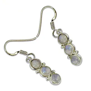 Dainty Women's 925 Silver Drop Earrings with <b>Moonstone</b> Fashion <b>Jewelry</b> - Product Image 2