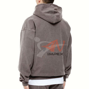 Sweat à capuche pour homme en coton 100% délavé à l'acide vintage, streetwear surdimensionné avec logo sur le devant, sweat à capuche à épaules tombantes avec effet délavé - Product Image 3