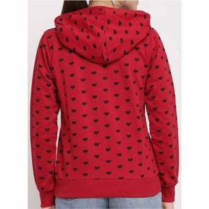 Women Red <b>Heart</b> Print Hooded <b>Sweatshirt</b> Casual Long Sleeve Knitted Hoodie Autumn Wear - Product Image 2