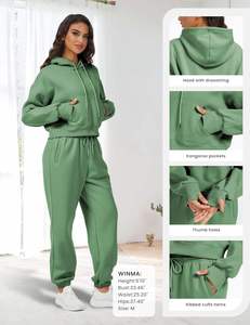 SUDADERO de algodón 100%, conjunto ligero con capucha, cierre de cordón, invierno, ecológico, lavado a la piedra, estampado de diamantes de imitación adornados - Product Image 6