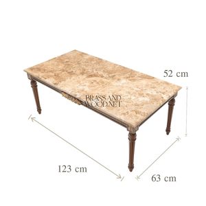 Mesa de Centro Rectangular de Lujo con Tapa de Mármol Premium y Elegante Marco de Madera Tallado a Mano para Interiores Clásicos - Product Image 4