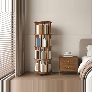 Étagère à livres rotative en bois massif à 6 niveaux <span class=keywords><strong>sur</strong></span> <span class=keywords><strong>roulettes</strong></span>, tour de <span class=keywords><strong>bibliothèque</strong></span> pivotante à 360 degrés, organisateur de livres rond - Product Image 4