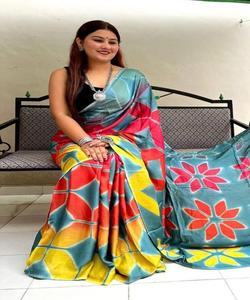 Ropa de fiesta Banarasi Saree con diseñador Surat Blusa Material Bollywood Indian Sari con blusa Mayorista Torque Color Saree Prenda - Product Image 4