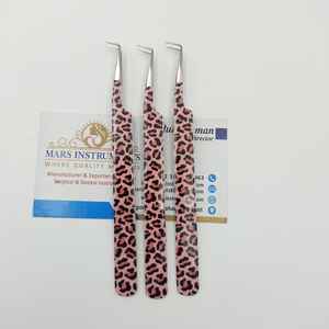Pinzas profesionales de Extensión de pestañas delgadas de 90 grados con estampado de leopardo de guepardo de acero inoxidable - Product Image 2