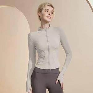 เสื้อกีฬาแขนยาวมีซิปรูดเข้ารูปสำหรับผู้หญิงพร้อมรูนิ้วหัวแม่มือสำหรับใส่เล่นโยคะวิ่งในยิม - Product Image 2