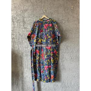 เสื้อคลุมกิโมโนพิมพ์ลายนกดิจิทัลสำหรับสตรีชุดคลุมท้องทำจากผ้าฝ้ายแท้สวมใส่สบายฤดูร้อนของอินเดีย - Product Image 5