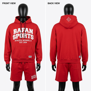 Conjunto de sudadera con capucha y pantalones cortos rojos para hombre, 380 GSM, algodón, poliéster, forro polar, logotipo impreso, ropa deportiva premium, conjunto de sudadera con capucha y pantalones cortos para hombre - Product Image 1