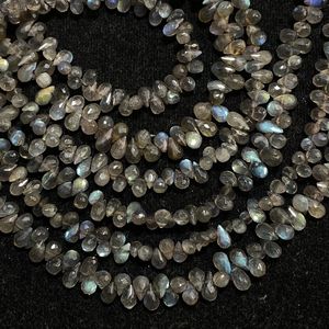 Perles Briolette en forme de gouttes de larme à facettes en labradorite, gouttes arc-en-ciel noires naturelles, fournitures de perles en gros - Product Image 3