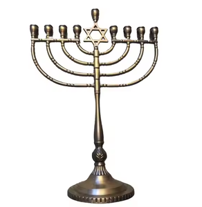 แบบดั้งเดิม judaica Hanukkah menorah ที่ใส่เทียนชุบโลหะสง่างามเชิงเทียนเก้าสาขาโดยการตกแต่ง impex - Product Image 4