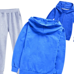 ชุดเซ็ตเสื้อฮู้ดดี้สีน้ำเงินรอยัลแบบฟอกสี พร้อมกางเกงจ็อกเกอร์ ผ้าฟลีซนุ่ม สไตล์ลำลอง เหมาะสำหรับใส่เที่ยวเล่นหรือใส่ในฤดูหนาว - Product Image 2