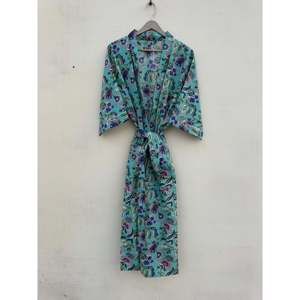 Kimono tipo bata hecho a mano con estampado boho, de silueta holgada, de algodón, para mujer, con cintura natural. - Product Image 1
