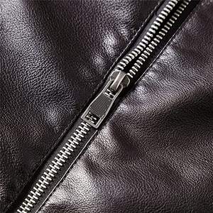 Blouson en cuir enduit pour homme avec col montant réfléchissant style motard épais - Product Image 4