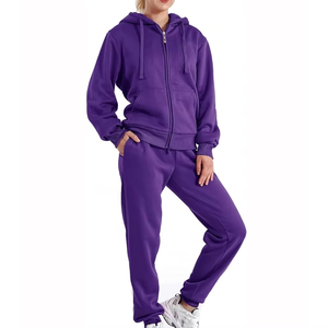Conjunto Deportivo de Invierno para Mujer, Sudadera Corta con Capucha y Pantalones Jogger, al por Mayor, Moderno, Elegante, Casual, para el Estilo de Vida Diario - Product Image 1