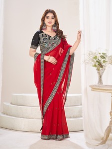 Saree en soie georgette pure élégant avec broderie complète parfait pour toutes les occasions - Product Image 6