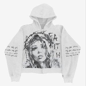 Sweat à capuche vintage en molleton 100% coton, imprimé, délavé à l'acide, lourd, broderie 3D, automne, homme - Product Image 1