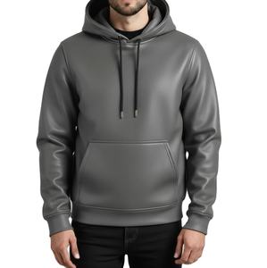 <b>Men's</b> <b>Black</b> Premium Leather Hooded Windbreaker Handmade Genuine Lambskin Leather Anorak Pullover Anorak <b>Real</b> Leather Jacket - Product Image 3