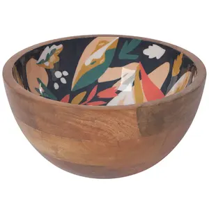 Classic look Printed with Enamel Work Wooden Serving Salad Bowl Attractive look standard quality at best price