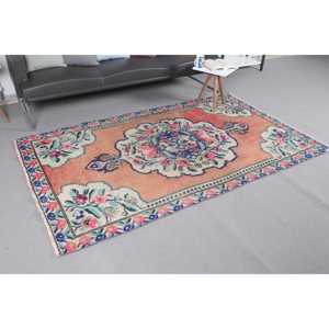 พรมตุรกีโบราณ ขนาด 4.4x7.3 ฟุต ลายจุดสีส้ม ทำจากขนสัตว์ - Product Image 1