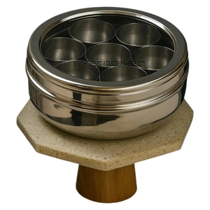 Masala Dabba en acier inoxydable de qualité supérieure avec 7 bols à épices et couvercle en verre Boîte de rangement pour épices élégante et durable, parfaite pour la cuisine - Product Image 6