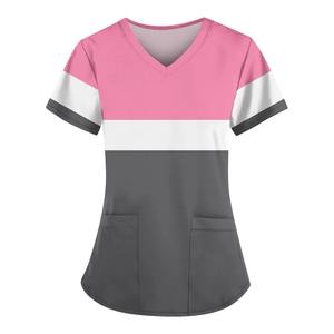 Scrubs pour femmes à la mode médical soins infirmiers vêtements de travail été à manches courtes col en V uniformes mignon décontracté gommage hauts avec poches 2025 - Product Image 5