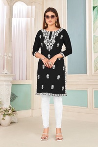 Heavy Bombay Rayon White Cotton Embroidery Work <b>Kurtis</b> for Online Sale - Product Image 3
