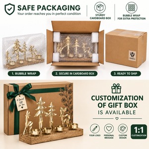 Portavelas Navideño de Madera, Soporte Dorado de Latón con Forma de Árbol y Reno, Contenedor para Velas de Té, Decoración Navideña para Mesa, Centro de Mesa - Product Image 5
