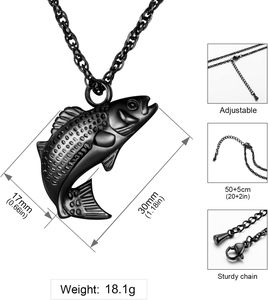 black fish engraving Urn Cremation Necklace for Ashes Urn for Human Ashes in Loving <b>Memory</b> Dad Fishing <b>Locket</b> Holder Custom Size - Product Image 2