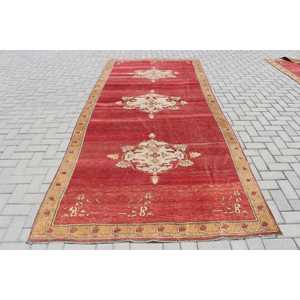 Tapis turc 5,3 x 11,9 pieds, grand tapis vintage, tapis en laine rouge ombré - Product Image 1