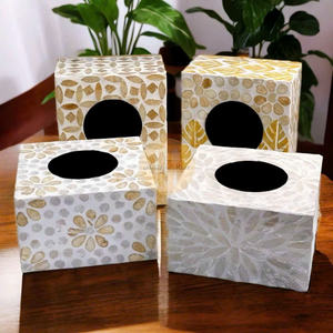 Boîte de rangement en papier de soie décorative en mosaïque carrée avec incrustation de nacre au prix le plus bas - Product Image 2