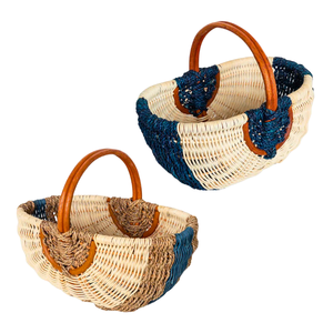 Panier de récolte en rotin naturel personnalisable, panier de pique-nique avec poignées, panier en osier pour usage extérieur, rangement de pique-nique avec poignée - Product Image 1